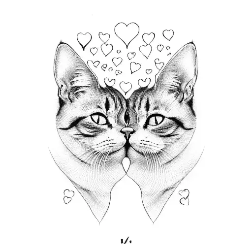 two cats' heads side by side inside the outline of a heart, with their ears poking out of the heart tattoo design idea