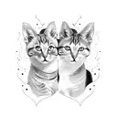 two cats' heads side by side inside the outline of a heart, with their ears poking out of the heart tattoo design idea