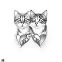 two cats' heads side by side inside the outline of a heart, with their ears poking out of the heart tattoo design idea