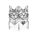 two cats' heads side by side inside the outline of a heart, with their ears poking out of the heart tattoo design idea