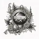 An intricate design featuring elements of witchcraft such as a crystal ball, potion bottles, and a crescent moon, symbolizing your interest in witchcraft and self love tattoo design idea