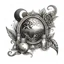 An intricate design featuring elements of witchcraft such as a crystal ball, potion bottles, and a crescent moon, symbolizing your interest in witchcraft and self love tattoo design idea