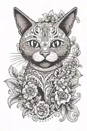 A new-school design featuring a whimsical cat playing in a vibrant Mexican garden tattoo design idea