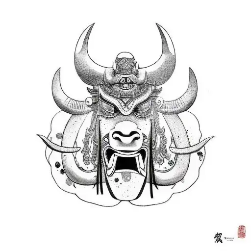 Japanese ox with oni mask tattoo design idea