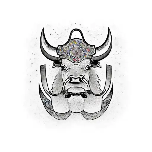 Japanese ox with ronin hat tattoo design idea