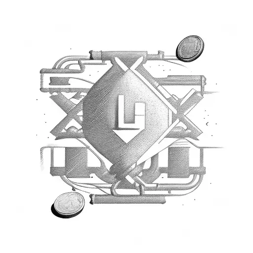 railroad, coins, potato tattoo design idea