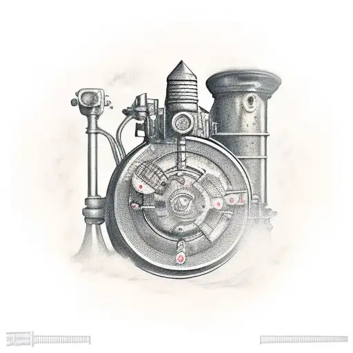 railroad, coins, potato tattoo design idea