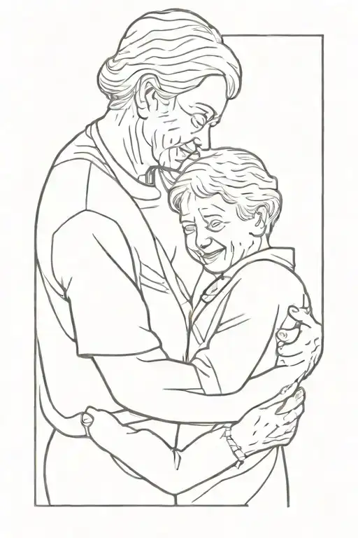Grandma in the picture and her grandson hugs her. tattoo design idea