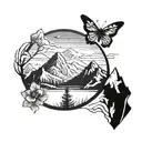 mountain range with small butterfly incorporated, masculine tattoo design idea