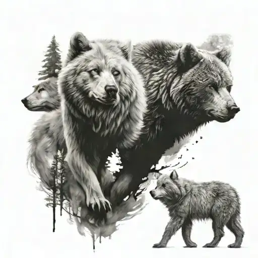bear and a wolf tattoo design idea