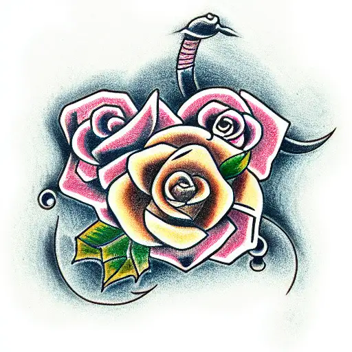 Rose and snake tattoo design idea