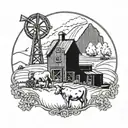 Farming scene with traditional Irish and Norwegian agricultural symbols intertwined tattoo design idea