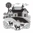 Farming scene with traditional Irish and Norwegian agricultural symbols intertwined tattoo design idea