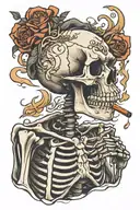 Skeleton smoking cigarettes tattoo design idea