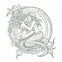 tarot moon card with a mermaid hugging a fairy in the tarot star card tattoo design idea