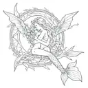 tarot moon card with a mermaid hugging a fairy in the tarot star card tattoo design idea