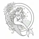 tarot moon card with a mermaid hugging a fairy in the tarot star card tattoo design idea