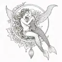 tarot moon card with a mermaid hugging a fairy in the tarot star card tattoo design idea