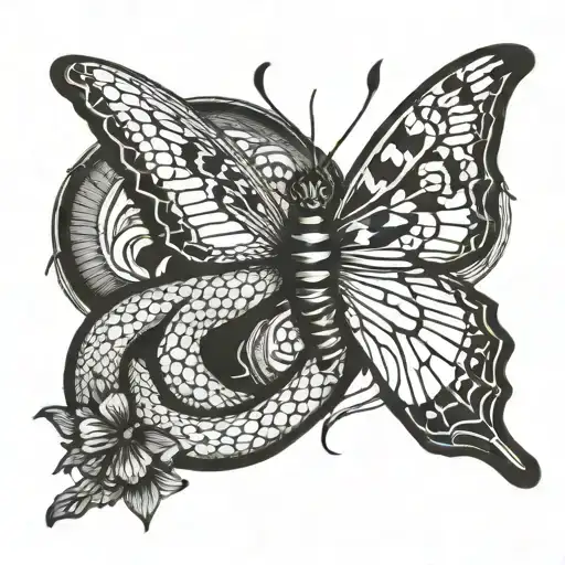 snake and butterfly tattoo design idea