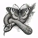 snake and butterfly surrounded tattoo design idea