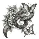 snake and butterfly surrounded tattoo design idea