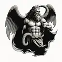 Moses with golden snake on st michael the archangel tattoo design idea