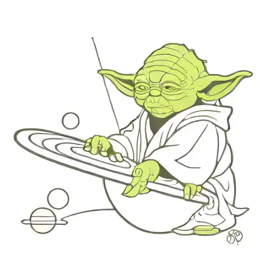 yoda with 'o' a planet saturn tattoo design idea