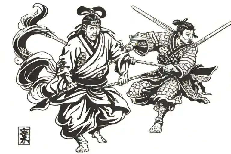 ninja kill  a samurai tattoo design idea