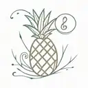 A minimalist tattoo of a pineapple with hidden musical notes and religious symbols tattoo design idea