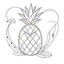 A minimalist tattoo of a pineapple with hidden musical notes and religious symbols tattoo design idea