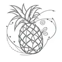 A minimalist tattoo of a pineapple with hidden musical notes and religious symbols tattoo design idea