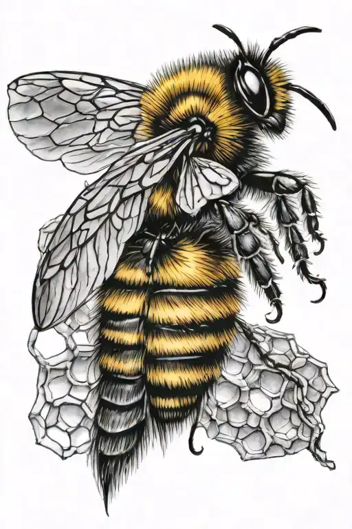 bumble bee with wings as honeycomb tattoo design idea