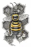 bumble bee with wings as honeycomb tattoo design idea