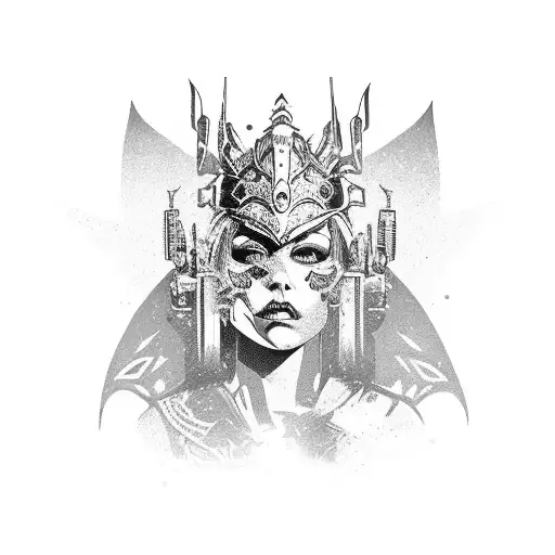 princess warrior with purple dragon mask tattoo design idea