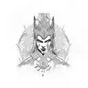 princess warrior with purple dragon mask tattoo design idea