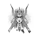 princess warrior with purple dragon mask tattoo design idea