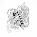 A minimalist tattoo of the initials FS intertwined to represent unity in a dotwork style tattoo design idea