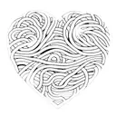 A minimalist design of a heartbeat line forming a heart shape with the name Jamar integrated tattoo design idea