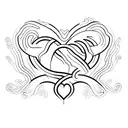 A minimalist design of a heartbeat line forming a heart shape with the name Jamar integrated tattoo design idea