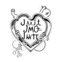 A minimalist tattoo of a keyhole shaped heart with the name Jamar inside tattoo design idea