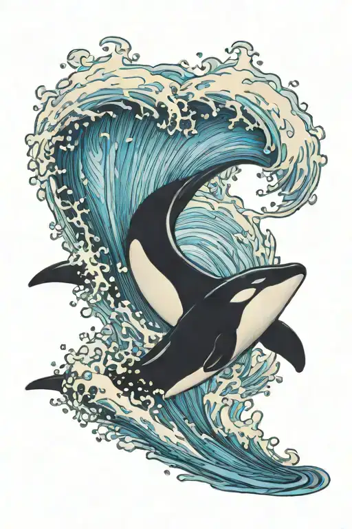 Orca whale breaching ocean surface tattoo design idea