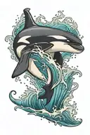 Orca whale breaching ocean surface tattoo design idea