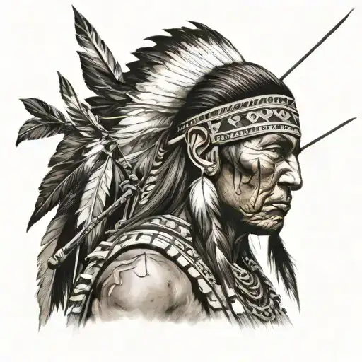 american indian warrior with bow & arrow tattoo design idea