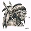 american indian warrior with bow & arrow tattoo design idea