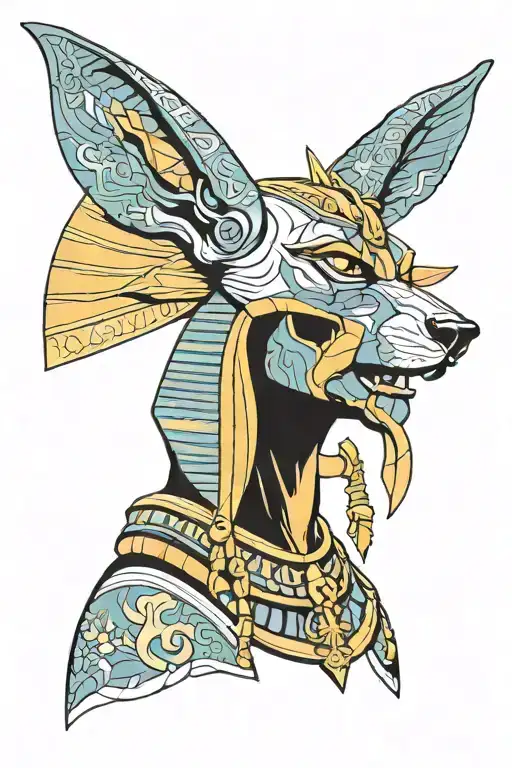 anubis portrait with half tattoo design idea