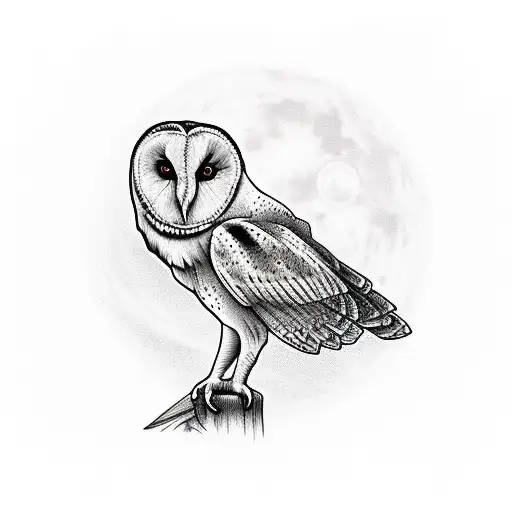 barn owl with rose and moon  tattoo design idea