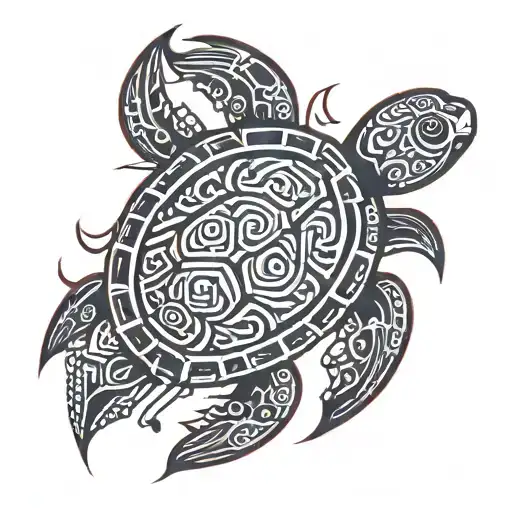 navy seal turtle tribal black and red tattoo design idea