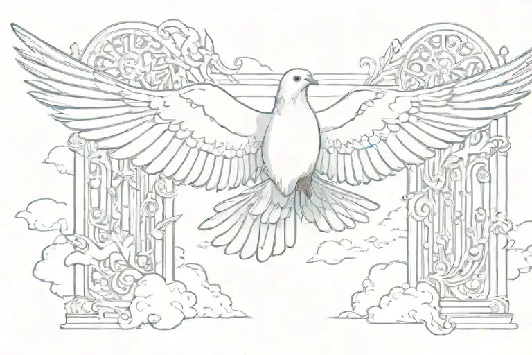 Dove flying to heaven gates tattoo design idea