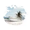 A beach scene with crashing waves and palm trees tattoo design idea