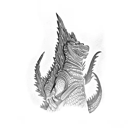 firefigther in Front of Godzilla tattoo design idea